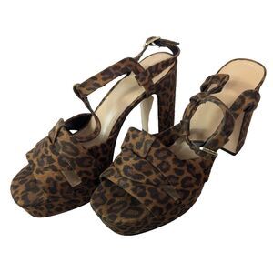 JF Just Fab Tina Triple Strap‎ Platform Sandal Leopard Print Chunky Y2K Size 8.5
